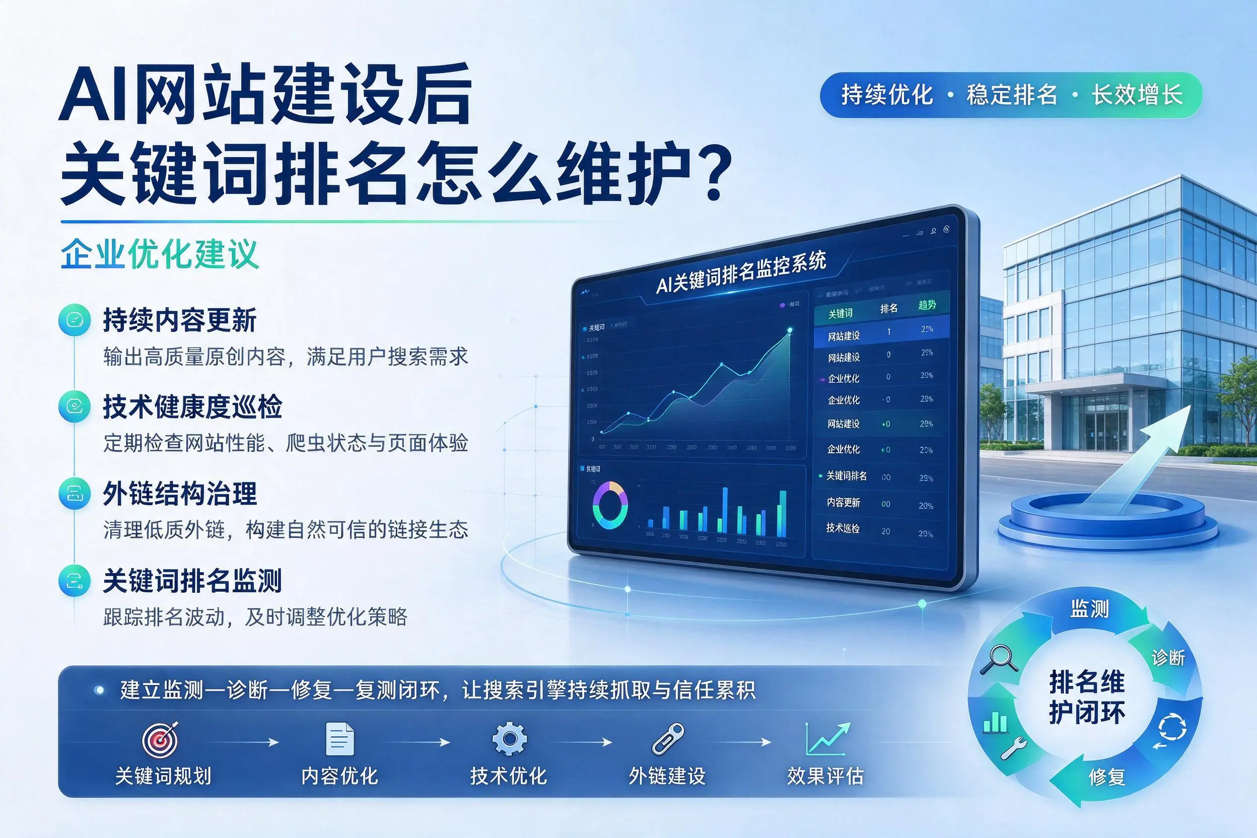 AI网站建设后关键词排名怎么维护?克拉玛依企业优化建议